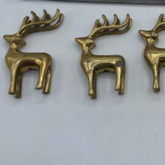 Set of 4 Pottery Barn Reindeer Brass Place Card Holders - Picture 5 of 9